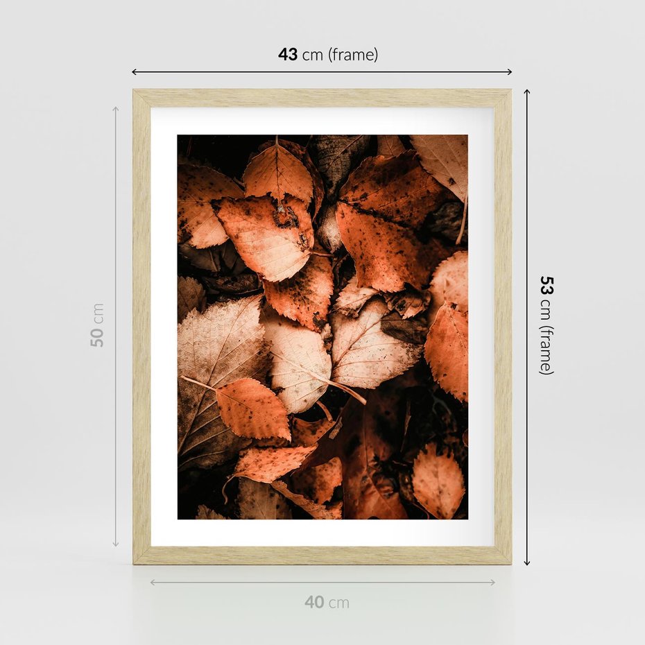 Plakat w ramie 40x50 - Jesienna Paleta - liście, jesień - rama drewno