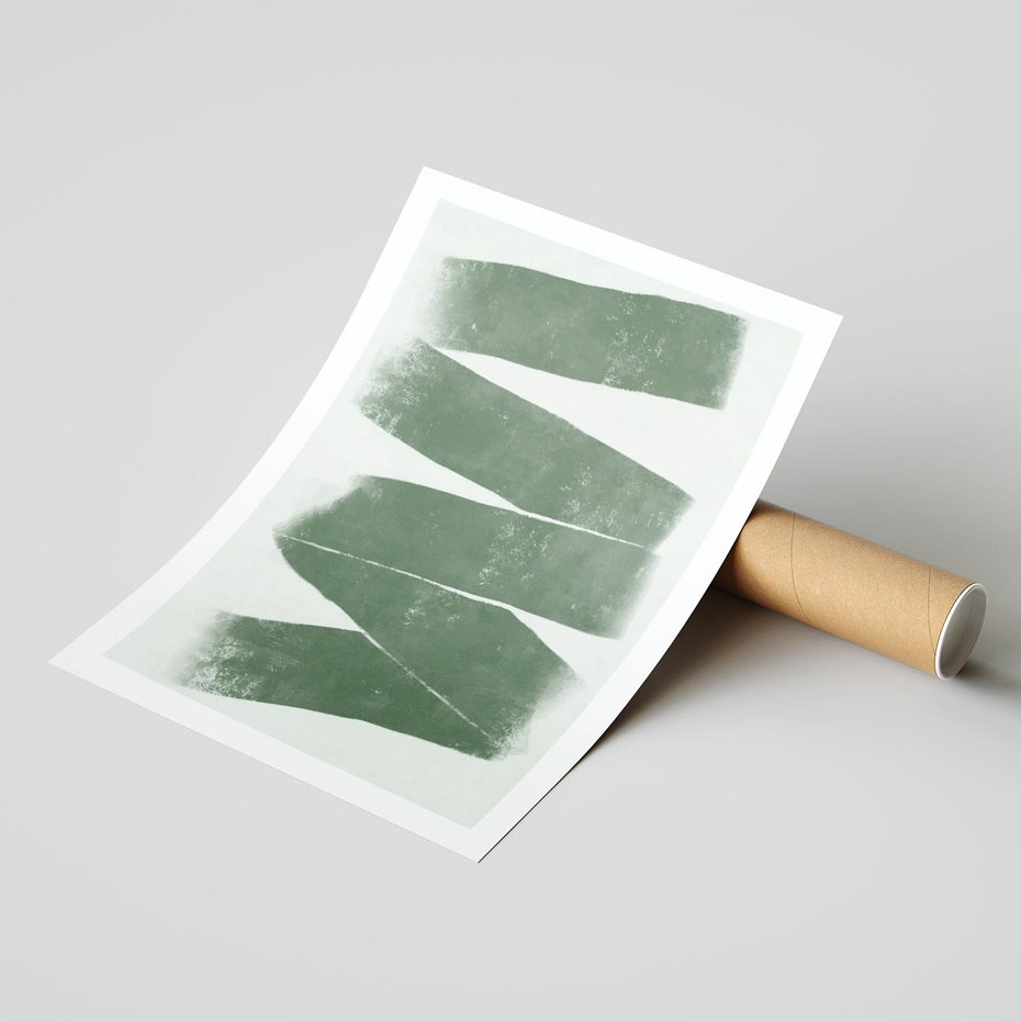 Plakat bez ramy 40x50 - Zielone Refleksje - abstrakcja, zgaszony zielony kolor