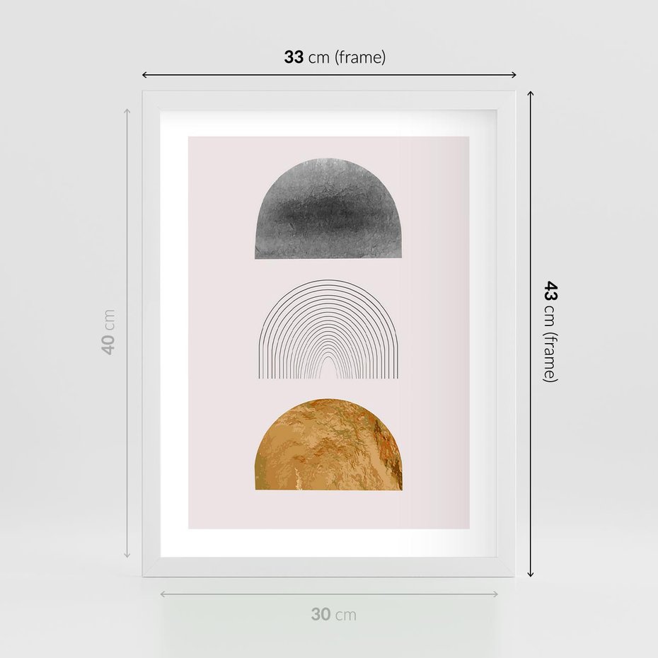 Plakat w ramie 30x40 - Piękno wGeometrycznych Kształtach i Złocie - nowoczesna geometryczna grafika, złote elementy - rama biała