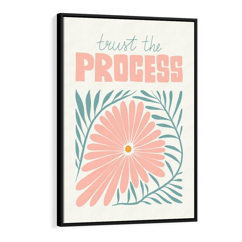 Obraz w ramie 70x100 - Symfonia Światła - typografia, pastelowa stokrotka - rama czarna