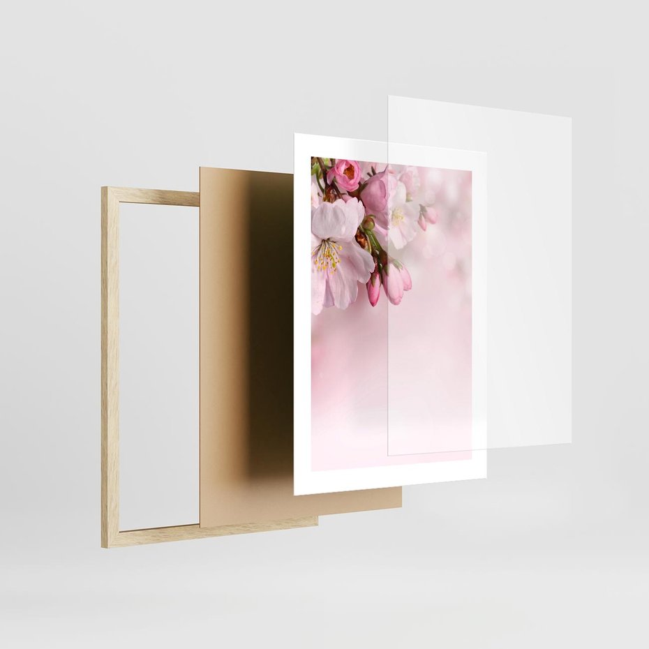 Plakat w ramie 30x40 - Kwitnąca wiśnia: delikatność natury - kwitnąca, wiśnia - rama drewno