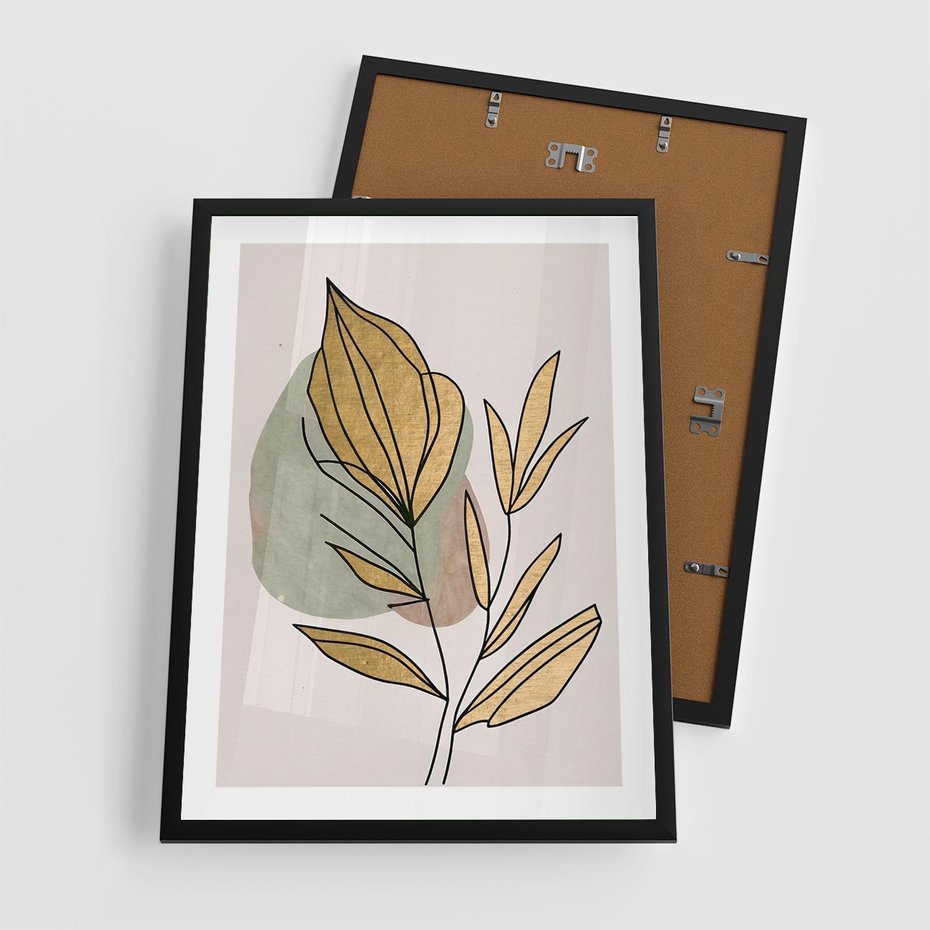 Plakat w ramie 50x70 - Rozkwitające Wnętrza Światła - abstrakcyjny obraz boho, liście - rama czarna