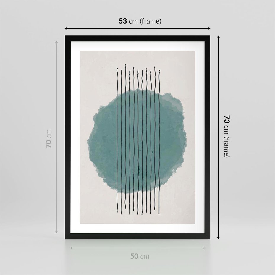 Plakat w ramie 50x70 - Podróżne Inspiracje - abstrakcyjna akwarelowa plama, nieregularne kreski - rama czarna