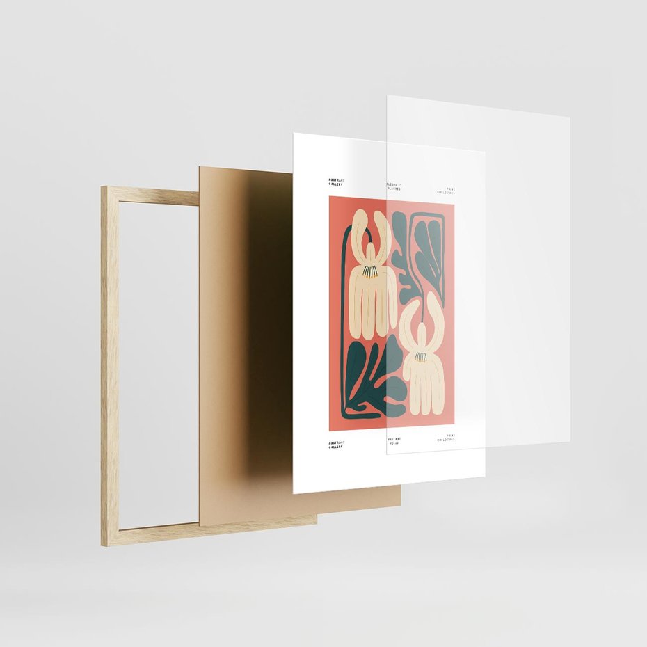 Plakat w ramie 30x40 - Migotliwe Echa - kwiaty, nowoczesna abstrakcja - rama drewno