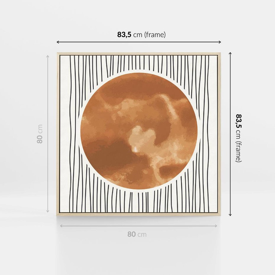 Obraz w ramie 80x80 - Eteryczne Krągłe Echa - boho obraz, geometria - rama drewno