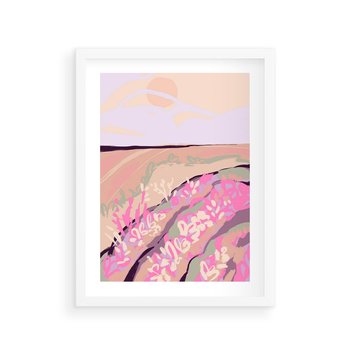 Plakat w ramie 40x50 - Harmonijny Świt - pastelowy krajobraz, nowoczesny plakat - rama biała