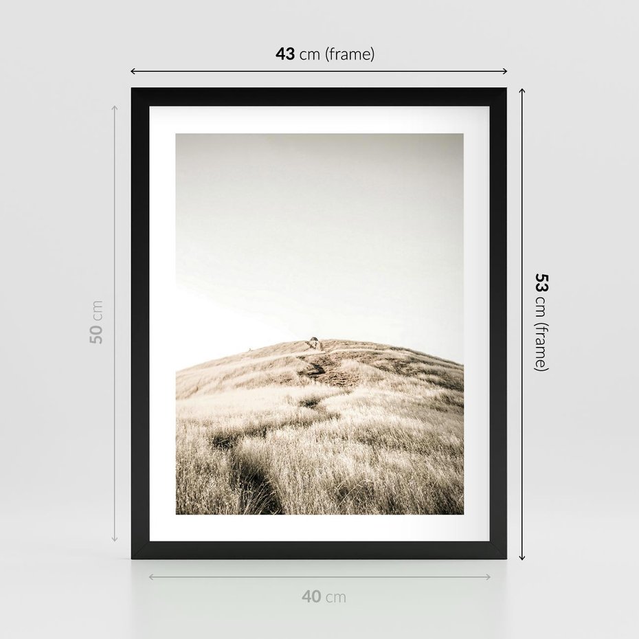 Plakat w ramie 40x50 - Wzgórze w Odcieniach Sepii - wzgórze, trawy - rama czarna
