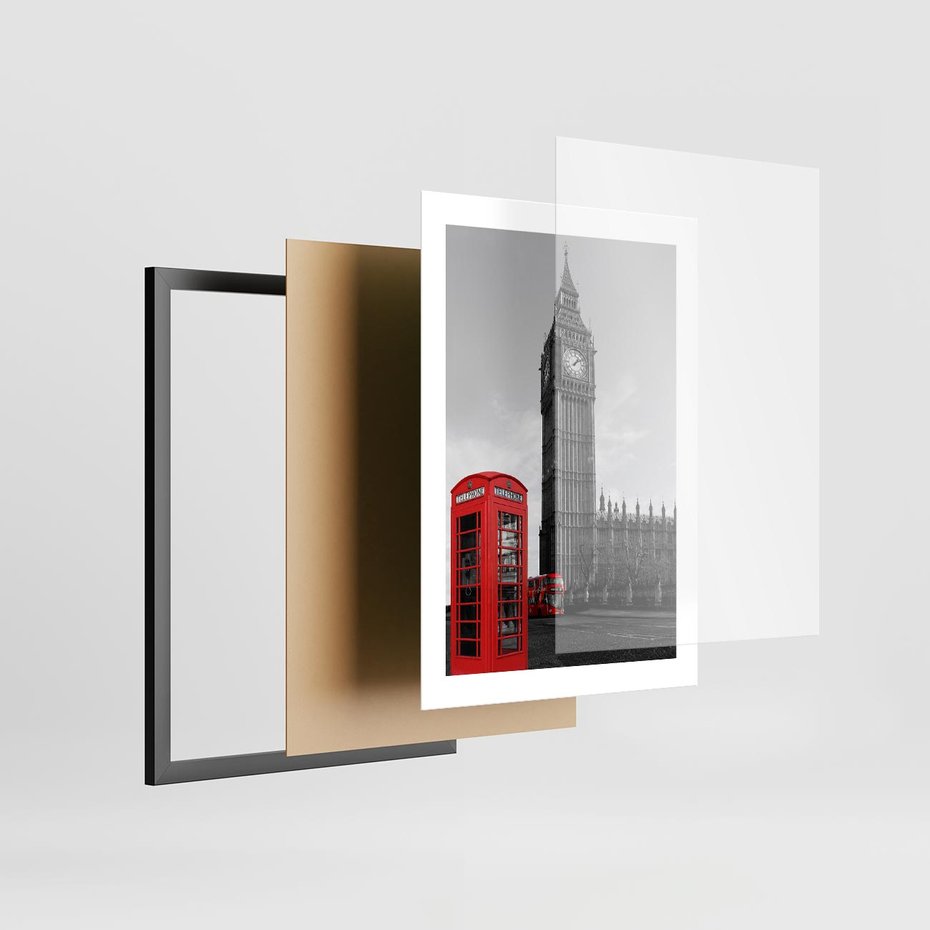 Plakat w ramie 30x40 - Budka telefoniczna przed Big Benem - budka, Londyn - rama czarna