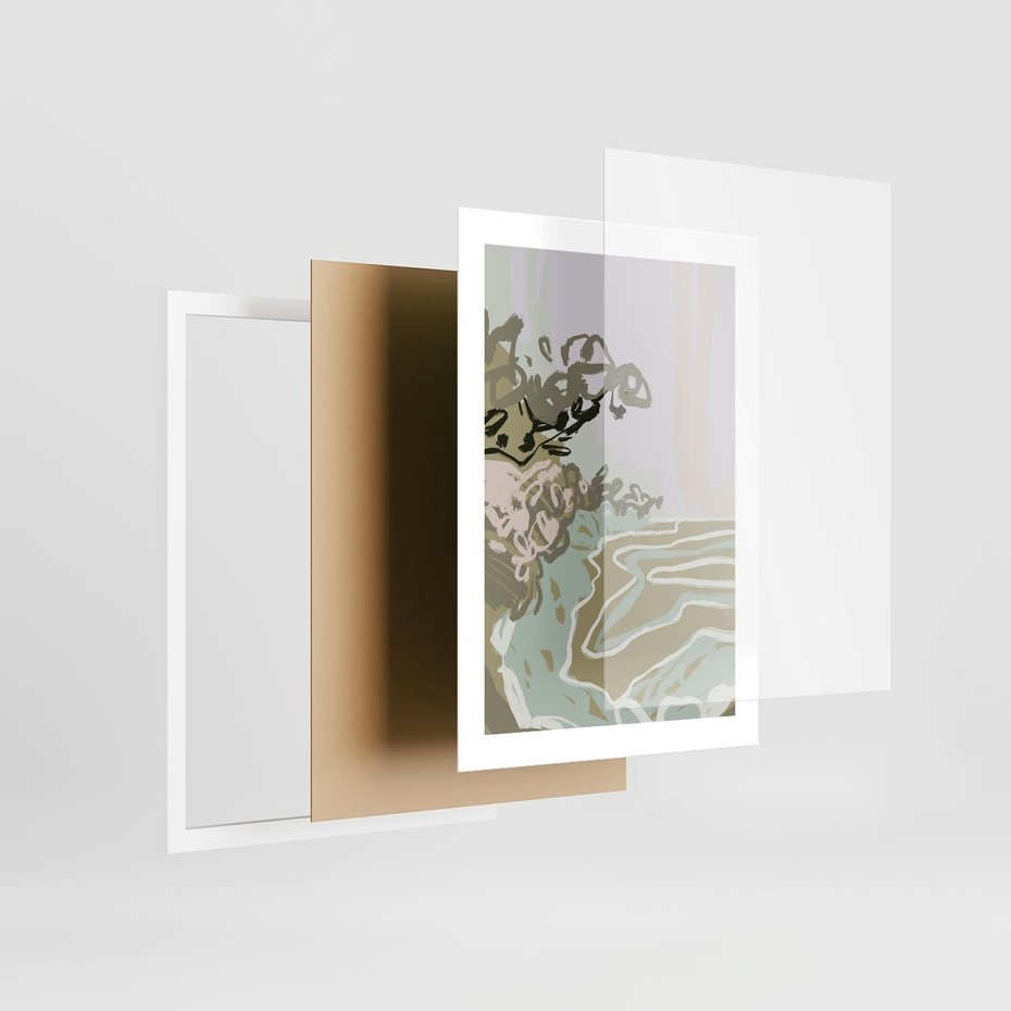 Plakat w ramie 30x40 - Wizja Przestrzeni - pastelowy krajobraz, nowoczesny plakat - rama biała