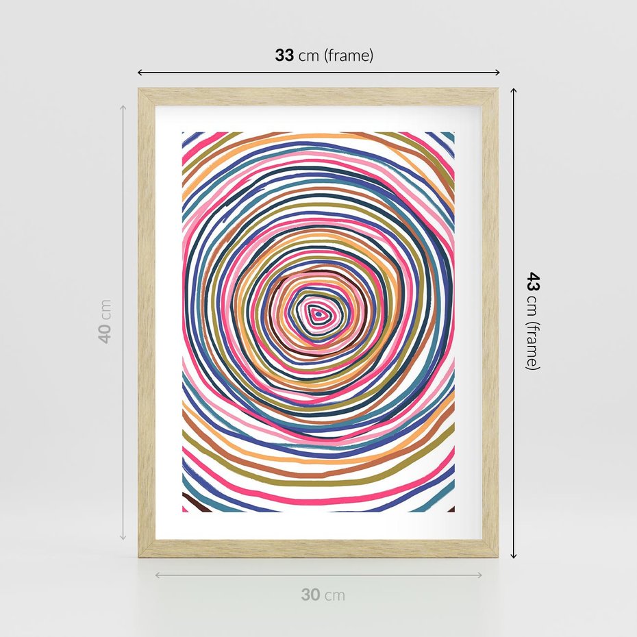 Plakat w ramie 30x40 - Cyrkulująca Harmonia - kolorowe etniczne wzory, tęczowe żywe kolory - rama drewno