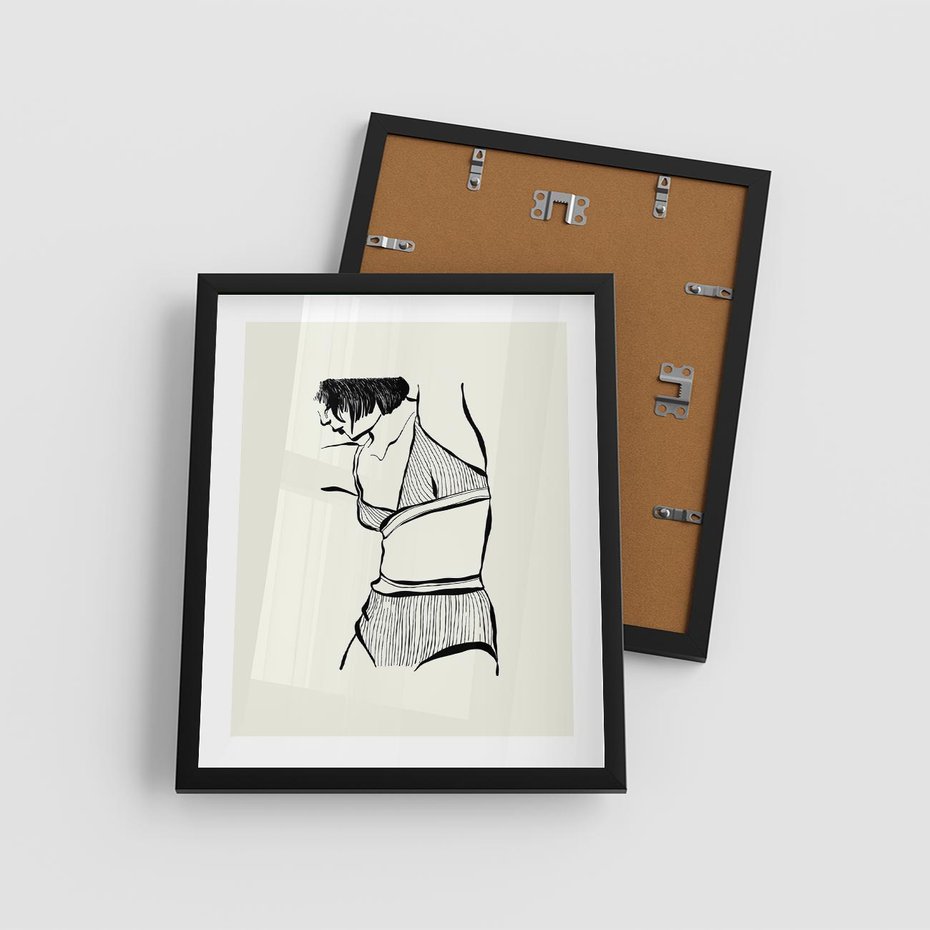 Plakat w ramie 40x50 - Minimalistyczny Urok - szkic, kobieta w bieliźnie - rama czarna