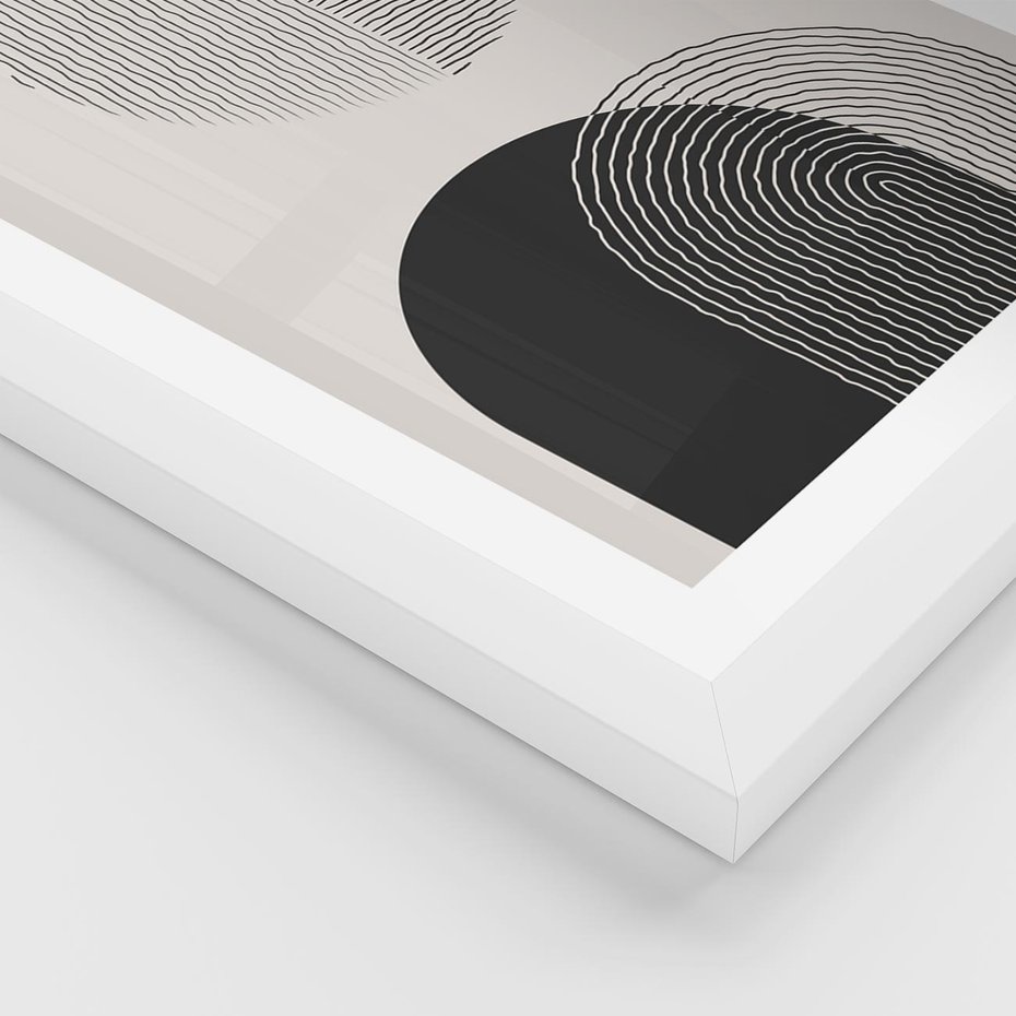 Plakat w ramie 30x40 - Przenikająca Rzeczywistość - abstrakcyjna kompozycja, okręgi i półokręgi - rama biała