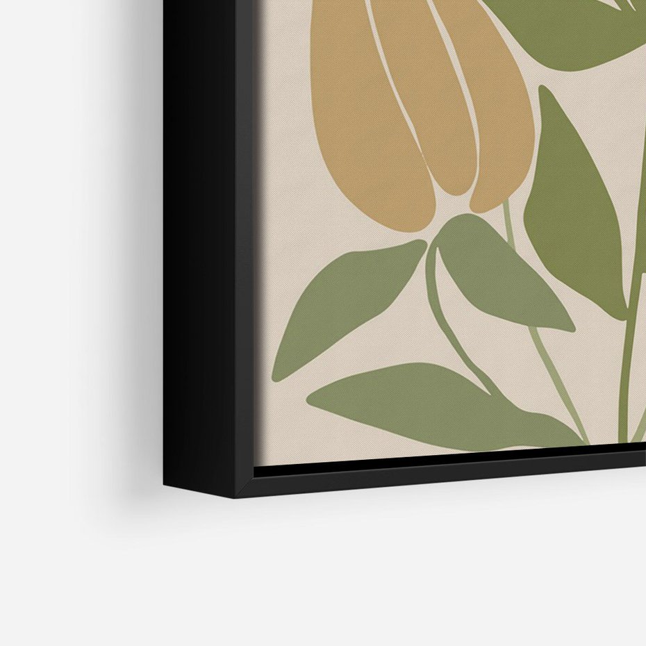 Obraz w ramie 50x70 - Beżowo i Roślinnie - nowoczesny plakat, roślinność - rama czarna