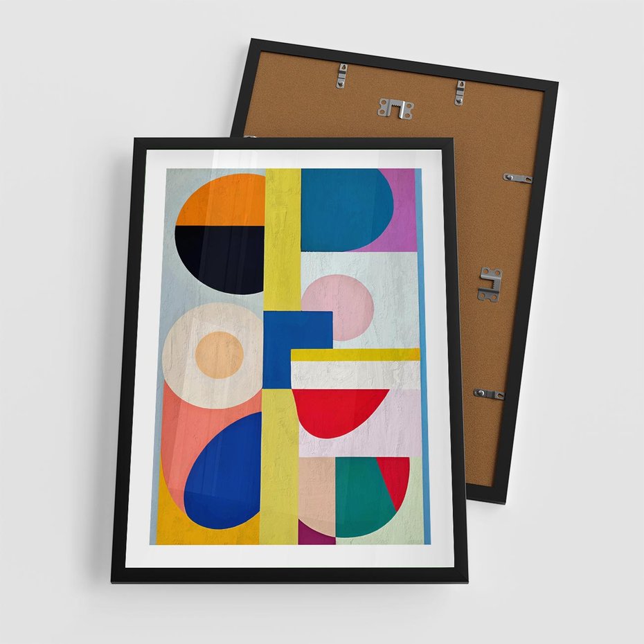 Plakat w ramie 50x70 - Harmonia Kolorowych Impulsów - abstrakcyjne geometryczne kształty, olejny obraz - rama czarna