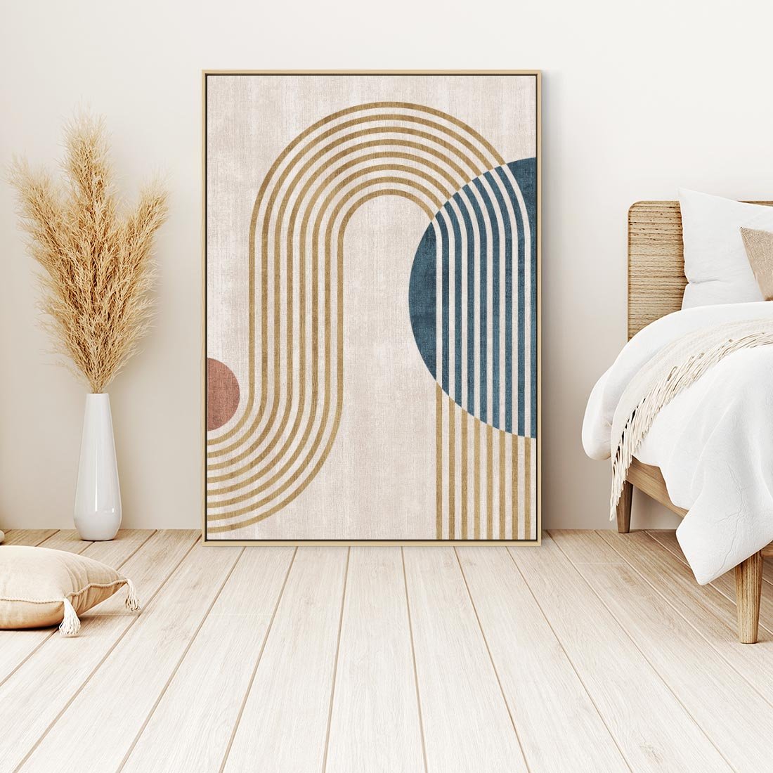 Obraz w ramie 80x120 - Melodia ukrytych snów - retro grafika, styl mid-century - rama drewno