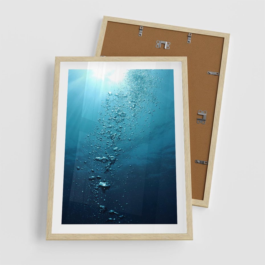 Plakat w ramie 50x70 - Gra Bąbelków - woda, bąbelki - rama drewno