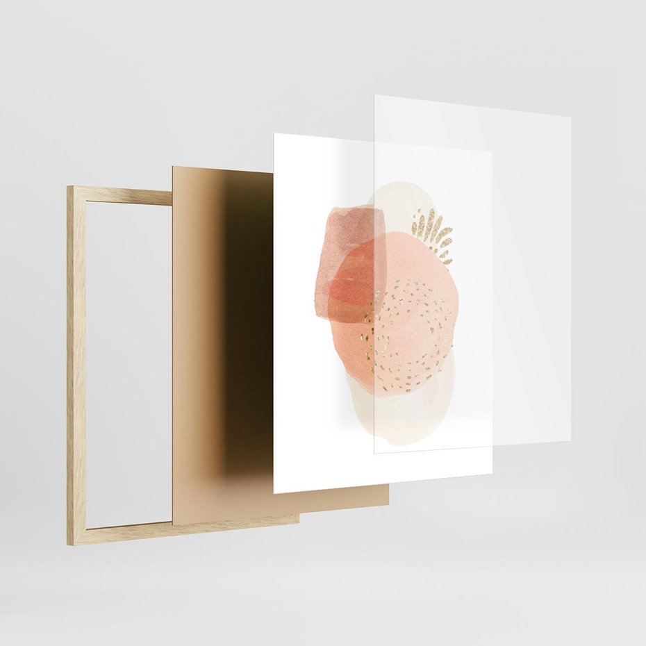 Plakat w ramie 40x50 - Migotliwe Kształty i Plamy - abstrakcyjne akwarelowe plamy, minimalizm - rama drewno