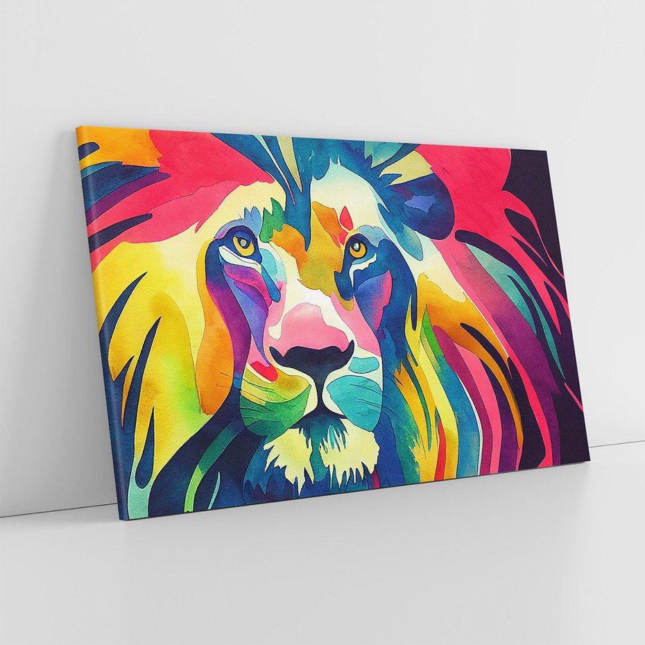 Obraz na płótnie 70x50 - Tęczowy Lew - akwarela, tęczowy lew