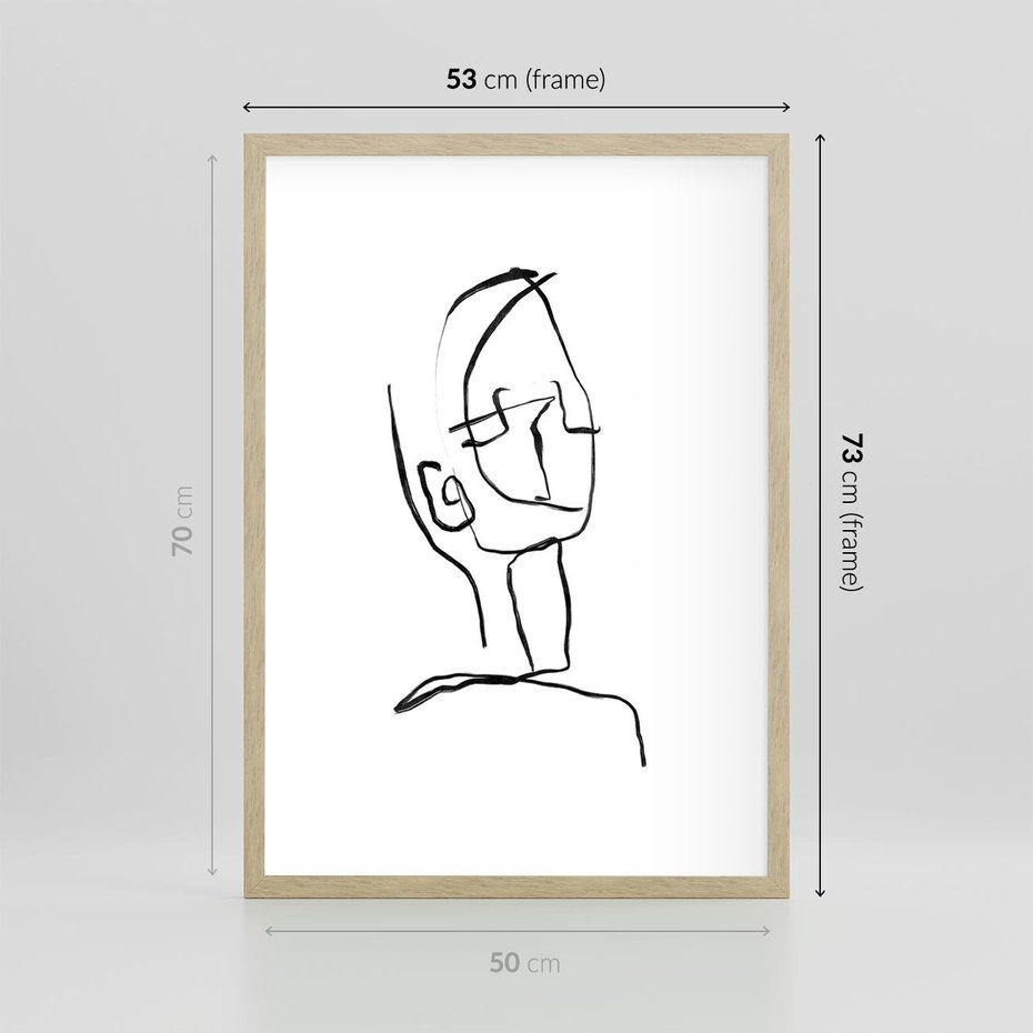 Plakat w ramie 50x70 - Migotliwe Widzenia - szkic twarzy, minimalistyczny niewyraźny - rama drewno