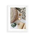 Plakat w ramie 30x40 - Przytulna Kompozycja Lifestyle - kompozycja lifestyle, wiklina - rama biała