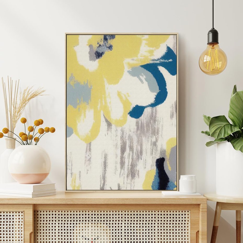 Obraz w ramie 80x120 - Kwiatowe Impresje - malowane duże kwiaty, kolory żółty - rama drewno