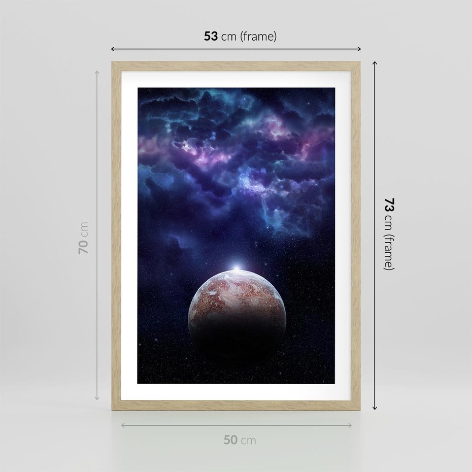 Plakat w ramie 50x70 - Kosmos - Ziemia i Księżyc - kosmos, ziemia - rama drewno