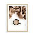 Plakat w ramie 50x70 - Kompozycja z Brązowym Kocem i Czarną Kawą - kompozycja, brązowy koc - rama drewno
