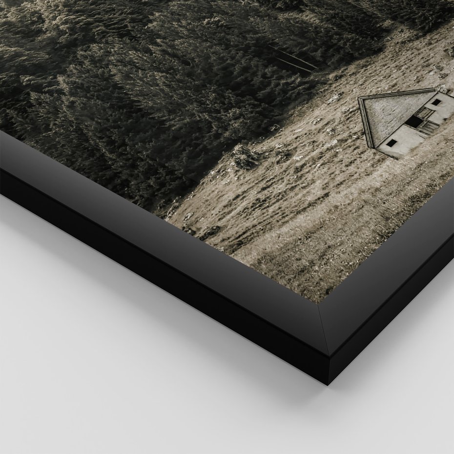 Zestaw obrazy w ramie 40x50 galeria - Górskie, domki, łąki, sepia - rama czarna