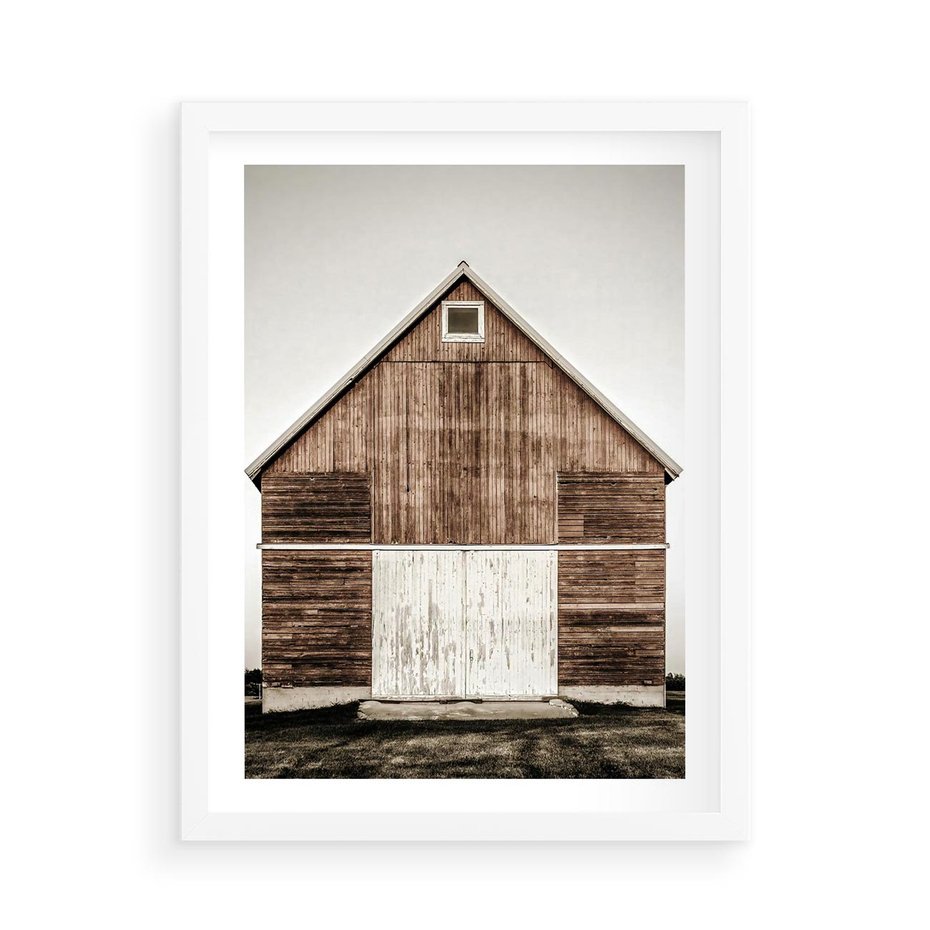 Plakat w ramie 50x70 - Rustykalny Drewniany Domek - domek, drewniany dom - rama biała