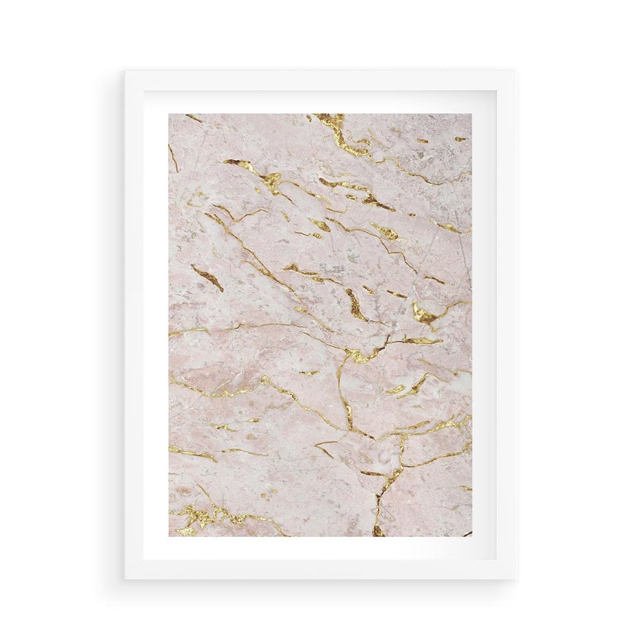 Plakat w ramie 50x70 - Beżowy Marmur i Złoto - marmur, beżowy marmur - rama biała