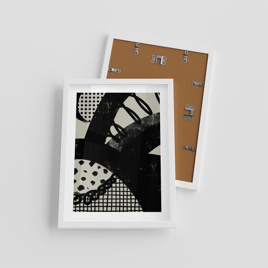 Plakat w ramie 30x40 - Nieznanie Zaskoczenia - bstrakcyjna mroczna kompozycja, nieregularne - rama biała