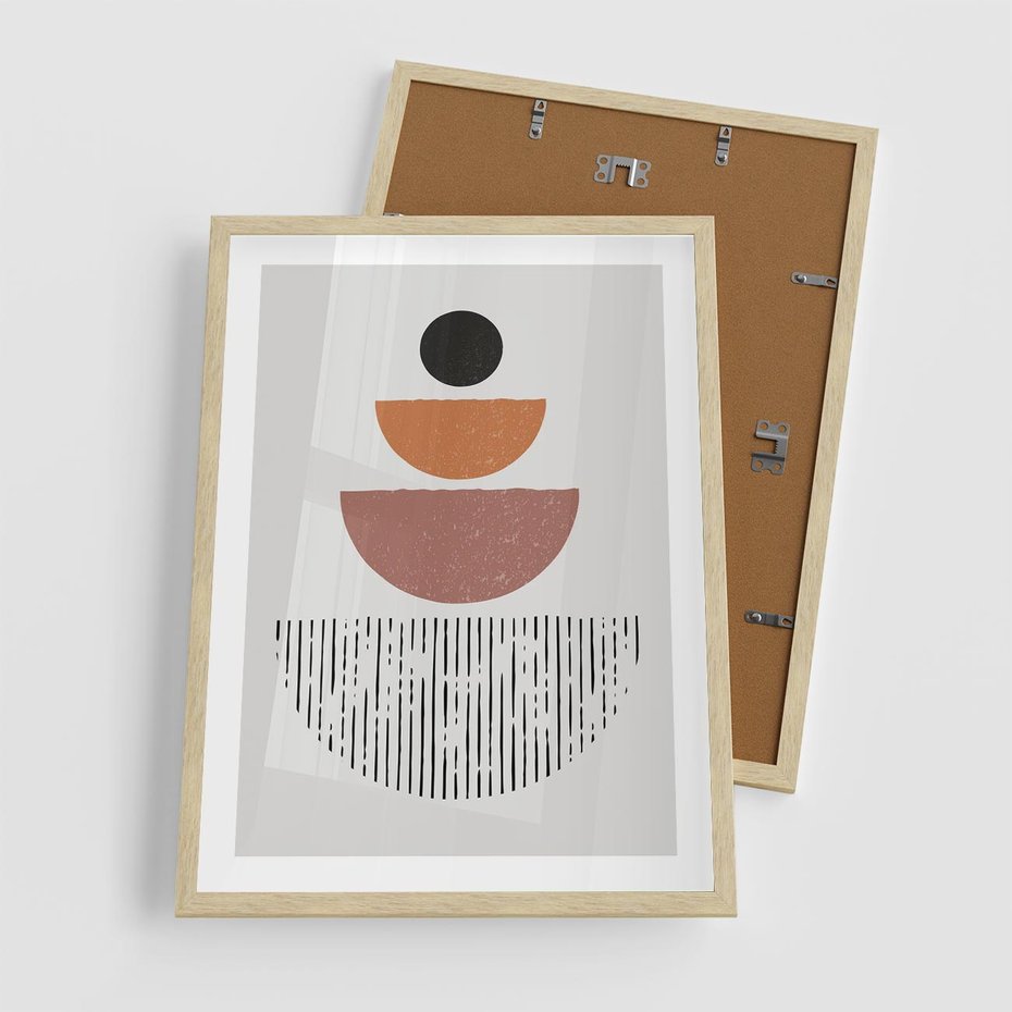 Plakat w ramie 50x70 - Półkola i Boho Akcent - geometria, półkola - rama drewno