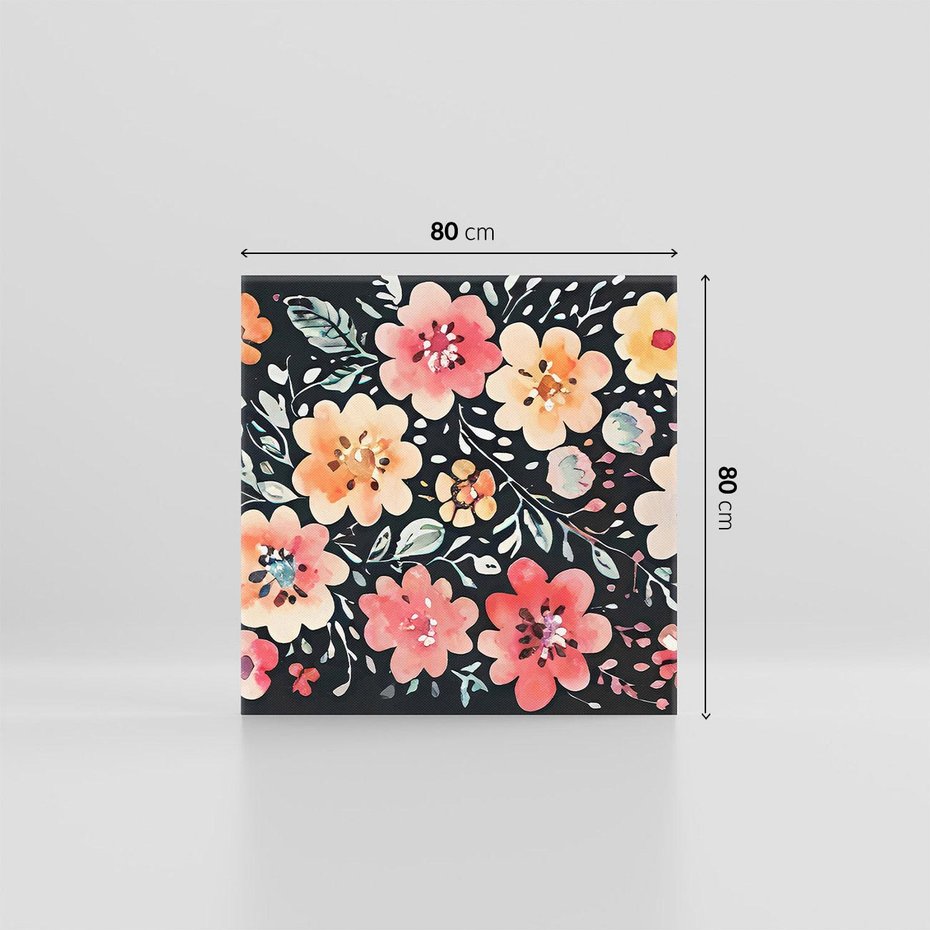 Obraz na płótnie 80x80 - Labirynty melancholii - akwarelowe, pastelowe kwiaty na czarnym tle