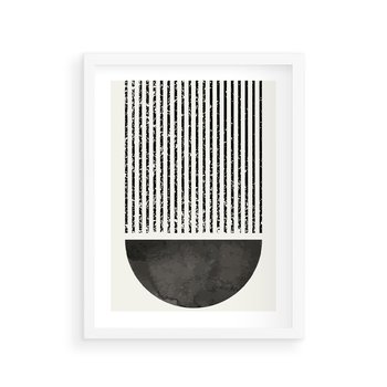 Plakat w ramie 50x70 - Taniec Impulsów - abstrakcyjne czarno białe formy, minimalizm - rama biała