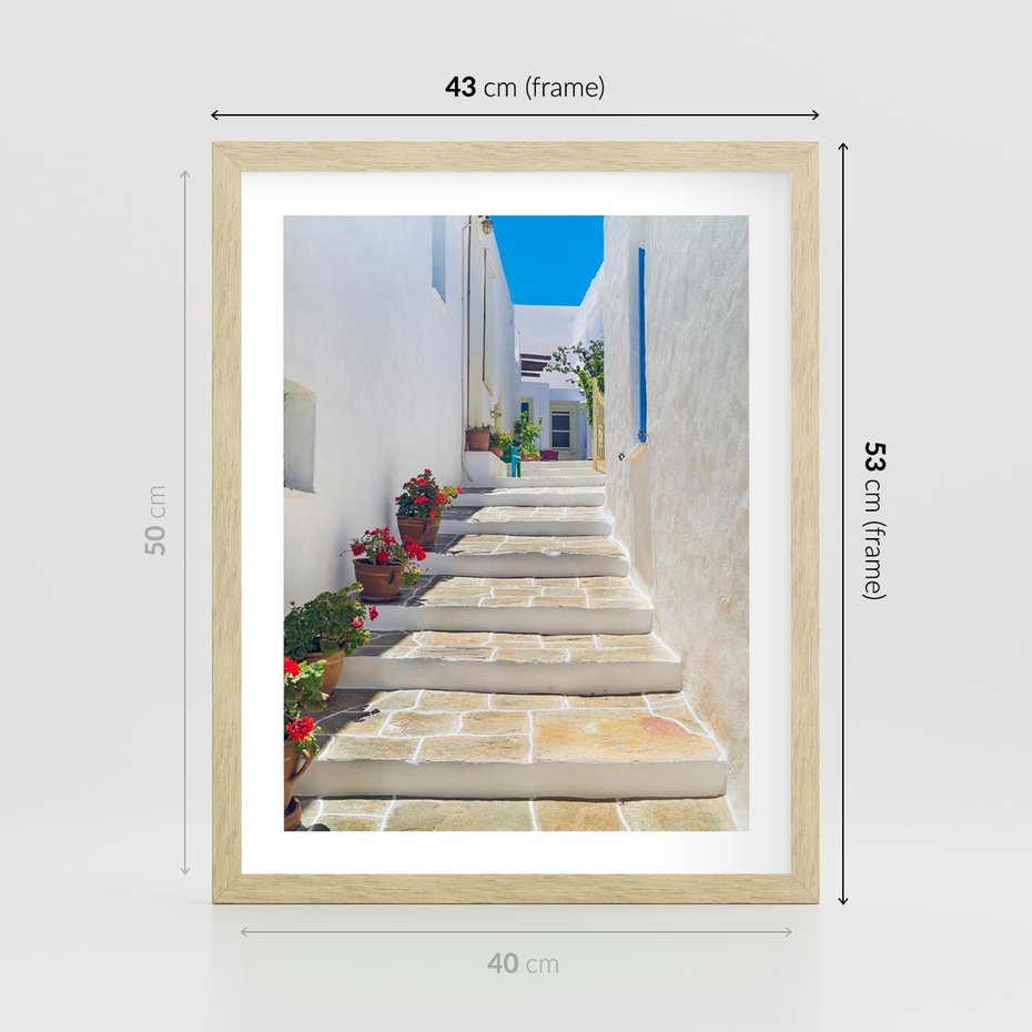 Plakat w ramie 40x50 - Urok Greckiej Uliczki - grecka, uliczka - rama drewno