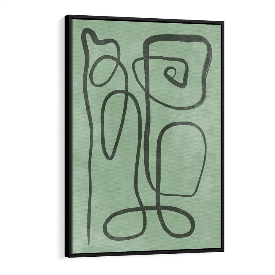 Obraz w ramie 50x70 - Zielone Wariacje w Liniach - abstrakcyjne zielone linie, skandynawski design - rama czarna