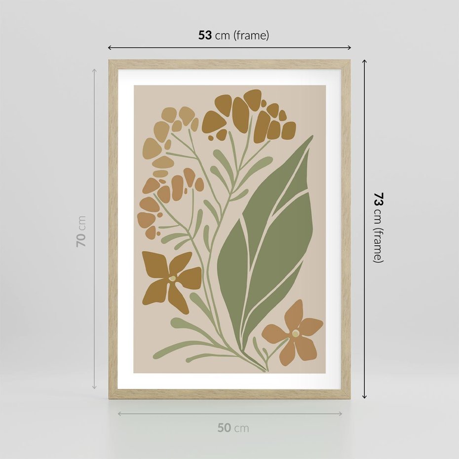 Plakat w ramie 50x70 - Subtelność Utajona - nowoczesny plakat, roślinność - rama drewno