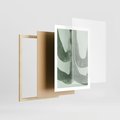 Plakat w ramie 50x70 - Nurtująca Kompozycja Zieleni - abstrakcyjne delikatne zielone linie, podobne do gałęzi kwiatów - rama drewno