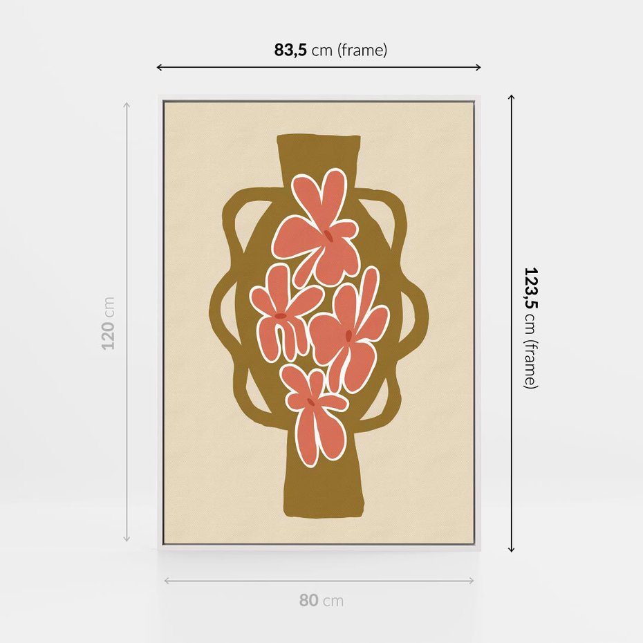 Obraz w ramie 80x120 - Rozbijające Formy - abstrakcyjny plakat, kwiaty na wazonie - rama biała