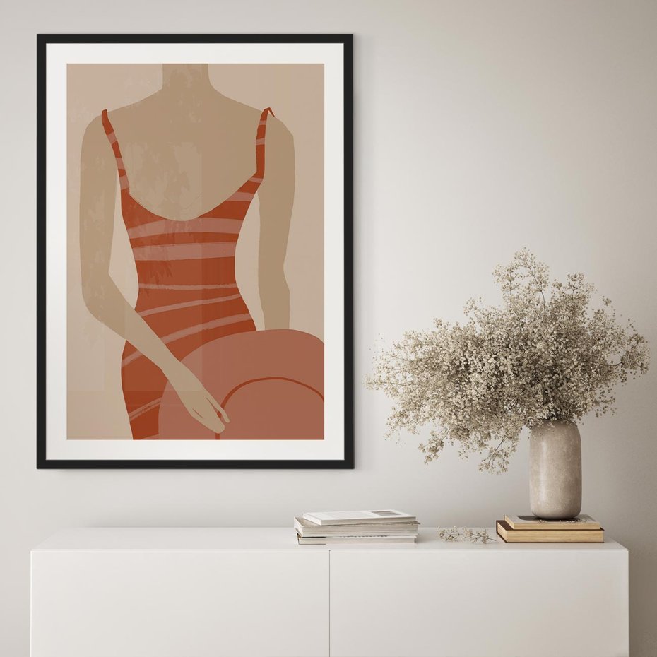Plakat bez ramy 40x50 - Kobiece Retro - minimalistyczny boho plakat, retro kobieta w stroju kąpielowym