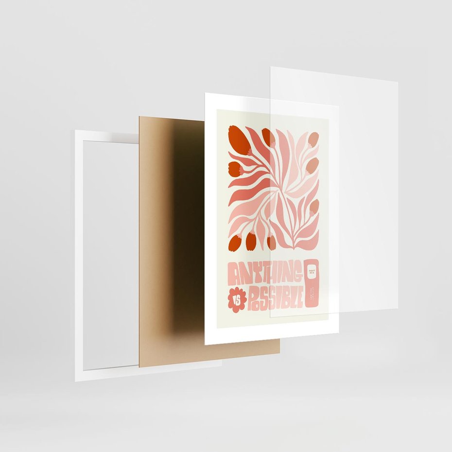 Plakat w ramie 30x40 - Migotliwa Euforia - kompozycja w łososiowym kolorze, kwiaty - rama biała
