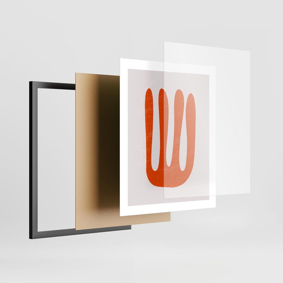 Plakat w ramie 40x50 - Eksploracja Nowego Światła - abstrakcyjna pomarańczowa forma, minimalizm - rama czarna