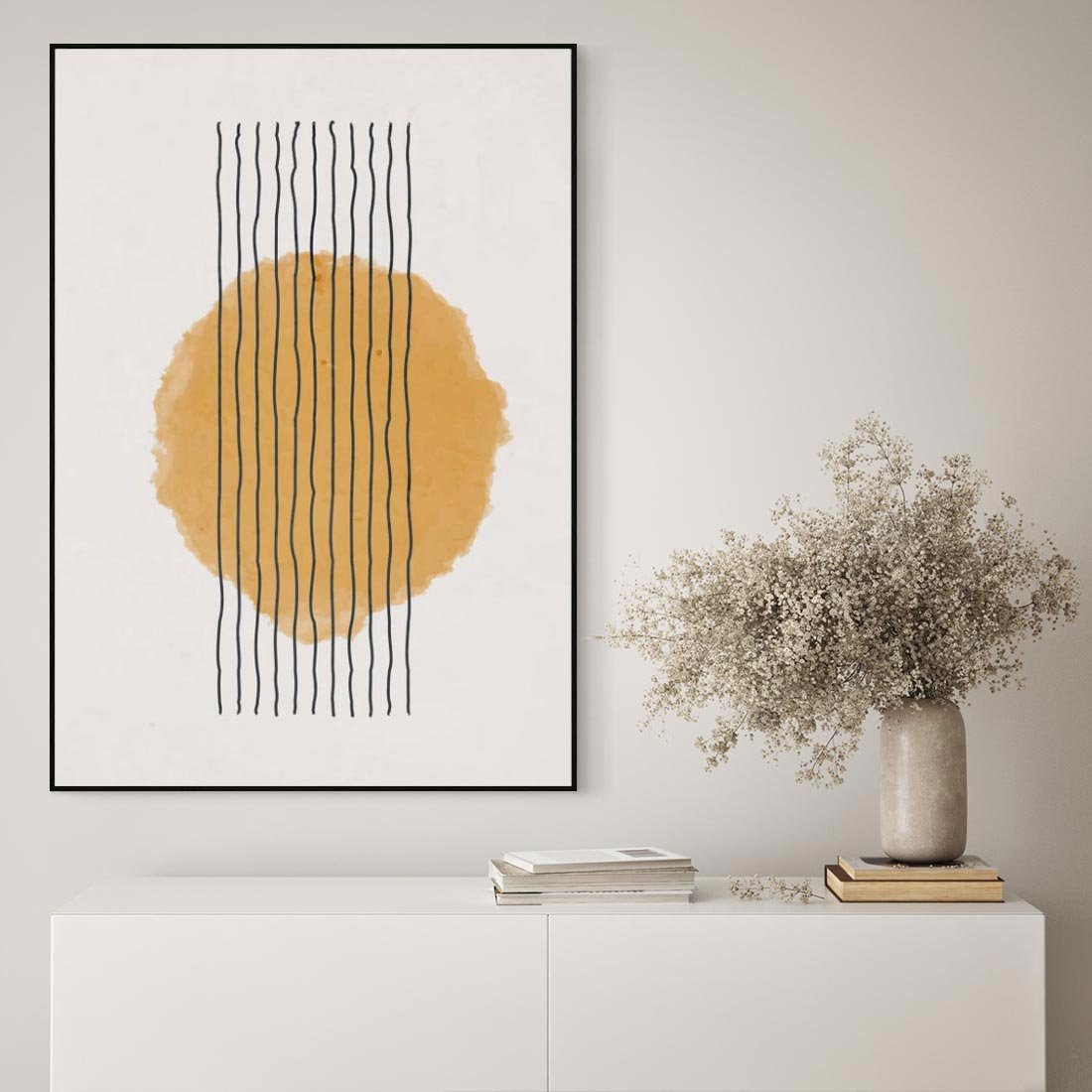 Obraz w ramie 70x100 - Taniec Emocji - abstrakcyjne akwarelowe plamy, nieregularne kreski - rama czarna