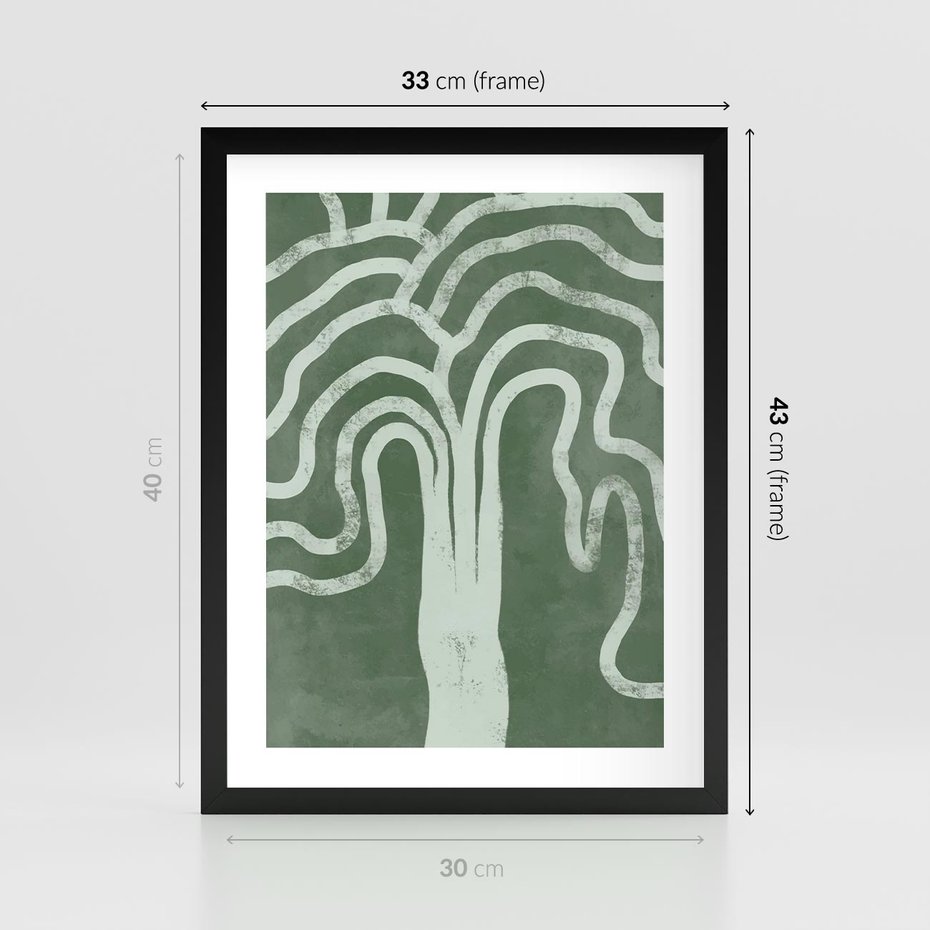 Plakat w ramie 30x40 - Inspirujące Zawiłości Zieleni - abstrakcyjny kształt, zielony plakat - rama czarna