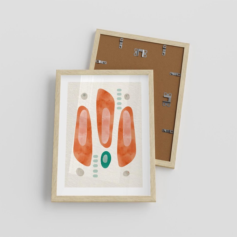 Plakat w ramie 30x40 - Księga Barw - abstrakcyjne formy, dominujący kolor pomarańczowy - rama drewno