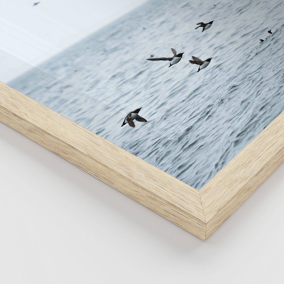 Zestaw obrazy w ramie 50x70 galeria - Morze, łodzie, ptaki, nostalgia - rama drewno