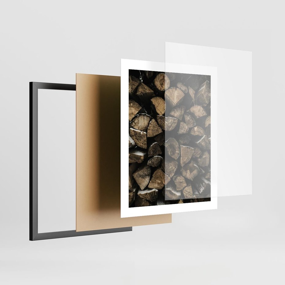 Plakat w ramie 40x50 - Piękno Prostej Formy - drewno, kłody - rama czarna