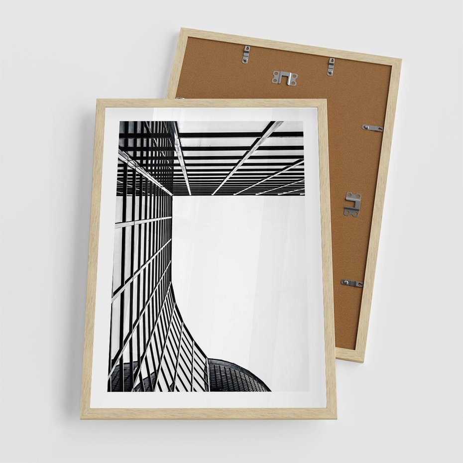 Plakat w ramie 50x70 - Minimalizm Wysokości - architektura, czarno białe zdjęcie - rama drewno