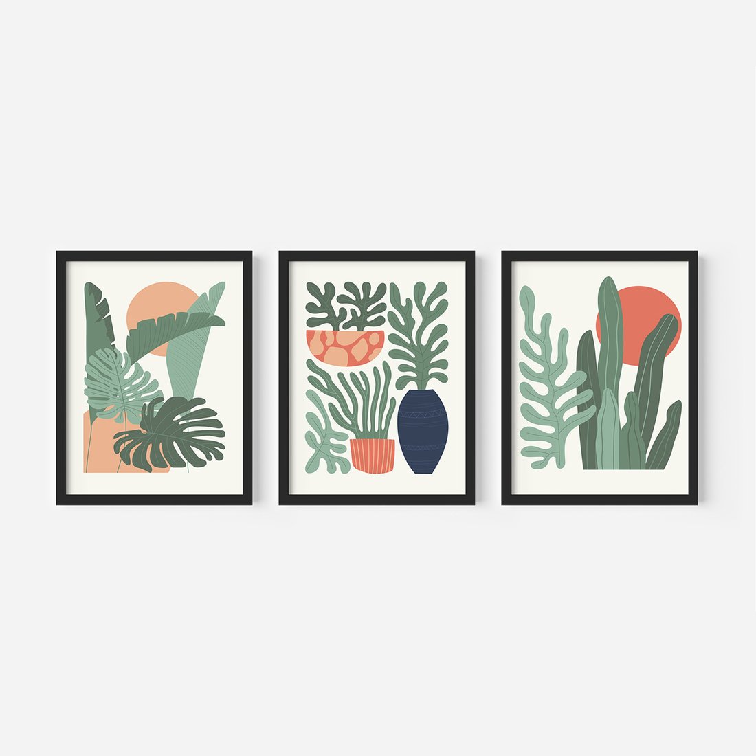 Zestaw obrazy w ramie 30x40 galeria - Liście, graficzne, boho, monstera - rama czarna