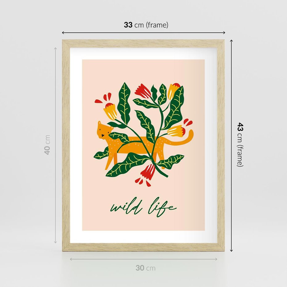 Plakat w ramie 30x40 - Tygrys w Kwiatach - tygrys, plakat - rama drewno